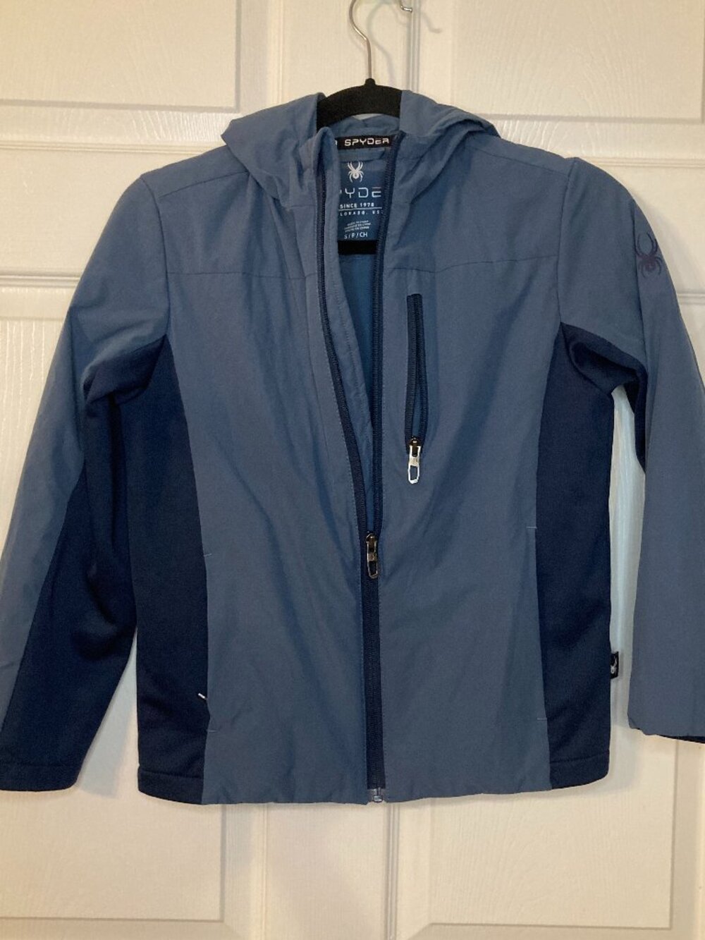 Spyder Youth Blue Full-Zip Hooded Softshell Full Zip Coat - Size S (7/8)